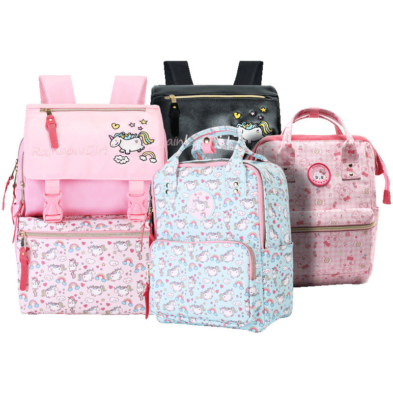 〖Primary Schoolbag〗 Girls grades 1-3-6 pink flip-up backpack printed college style handbag