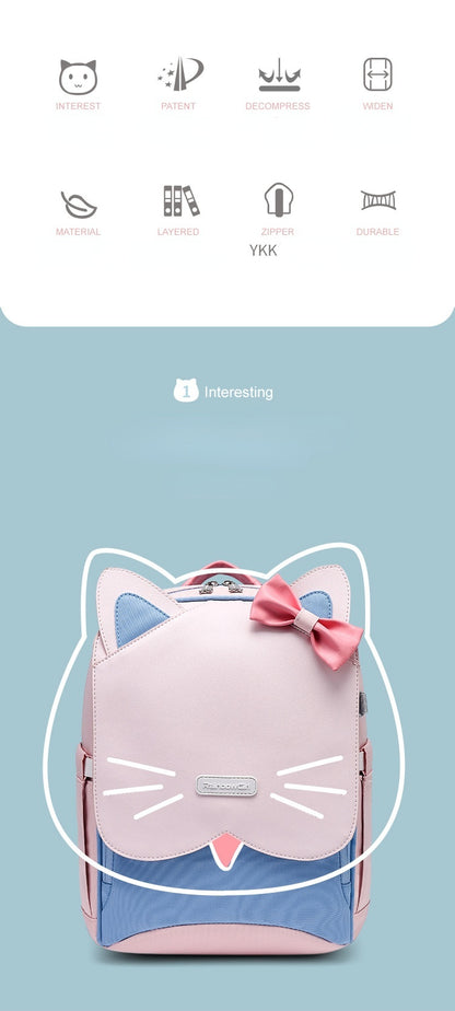 〖Primary Schoolbag〗Grade 1-3-5 girl cat ears student children backpack schoolbag gift box