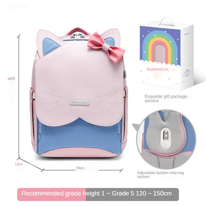 〖Primary Schoolbag〗Grade 1-3-5 girl cat ears student children backpack schoolbag gift box